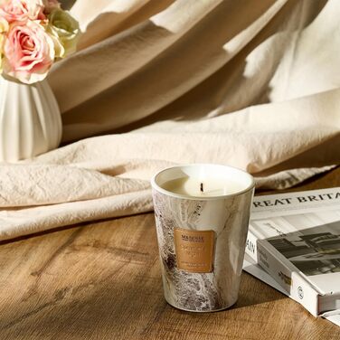 Ароматизована свічка M&SENSE велика Чорні ароматизовані свічки у склянці Ароматизована свічка з натурального соєвого воску Розслаблююча ароматерапія Подарунок для жінок та чоловіків, Різдво Час горіння 75 годин та 2 ґноти (літня ніч, 400 г)