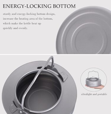 Титановий чайник для кемпінгу 700 мл. зі складною ручкою iBasingo