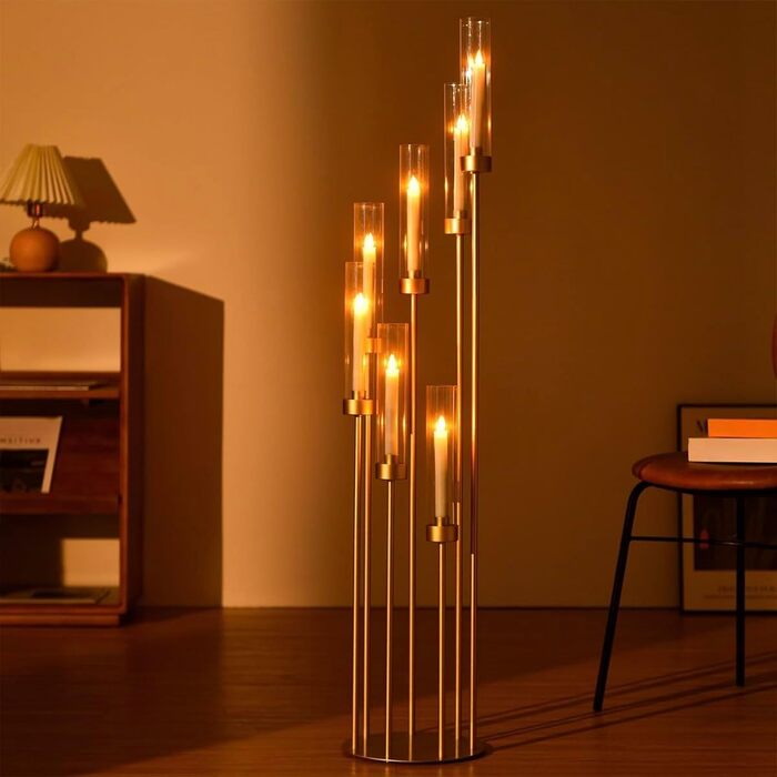 Ручний свічник для весільного столу, свічка заввишки 100 см з акриловим абажуром для прикраси дому на день народження, Хелловін, Різдво, підходить для світлодіодних конічних свічок 100 см, п&39ять головок (золотий, 123 см сім головок), 5-