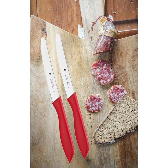 Набор ножей для завтрака 6 шт., 23 см, зубчатый нож для хлеба, нож для хлеба, сталь со специальным лезвием, пластиковая ручка, (красный, одинарный)