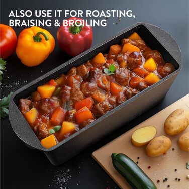 Чавунна форма для випікання хліба Navaris 26 см - Аксесуари для випікання хліба - Прямокутна форма для випікання - Горщик для випікання хліба - Чавунний горщик для випічки хліба - Емальований - Для смаження, запікання, тушкування - Чорний