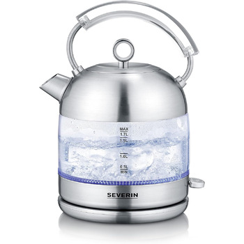 Потужний і компактний чайник у високоякісному ретро-дизайні, електричний чайник, скло/матова нержавіюча сталь, WK 3459