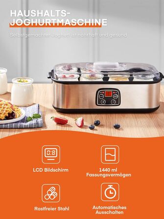 Йогуртниця з 8 баночками та кришками FOHERE