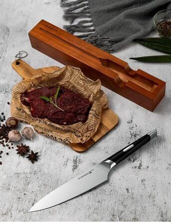 Кухонный нож Острый нож для мяса профессионально выкованный из импортной высокоуглеродистой нержавеющей стали с красивым магнитным держателем для ножей - метеорит (нож шеф-повара 7 дюймов), 7 Santoku Knife