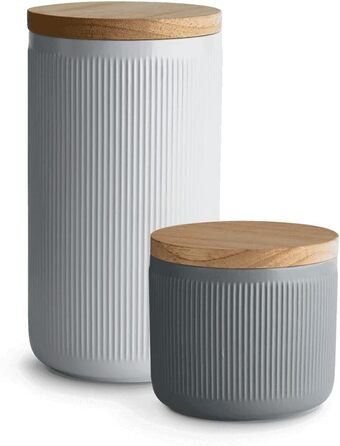 Керамічні банки для зберігання SPRINGLANE 4 шт. Набір з дерев'яними смужками кришки, гумовими дерев'яними кришками, коробками для зберігання, коробками для зберігання продуктів (набір з 2 шт.)