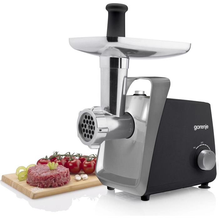 Gorenje М'ясорубка, 1600Вт, 2,2кг/хв, 2 решітки, пластик+метал, чорний