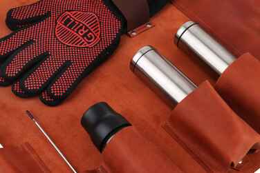 Набір аксессуаров для барбекю в шкіряній скрутці-органайзері GRILLI