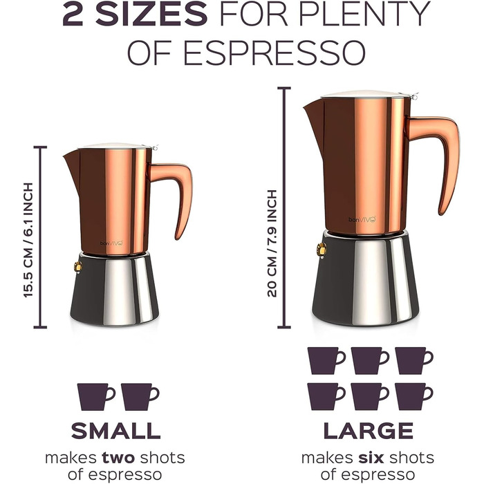 Кофеварка для эспрессо 300 мл на 6 чашек, медный bonVIVO