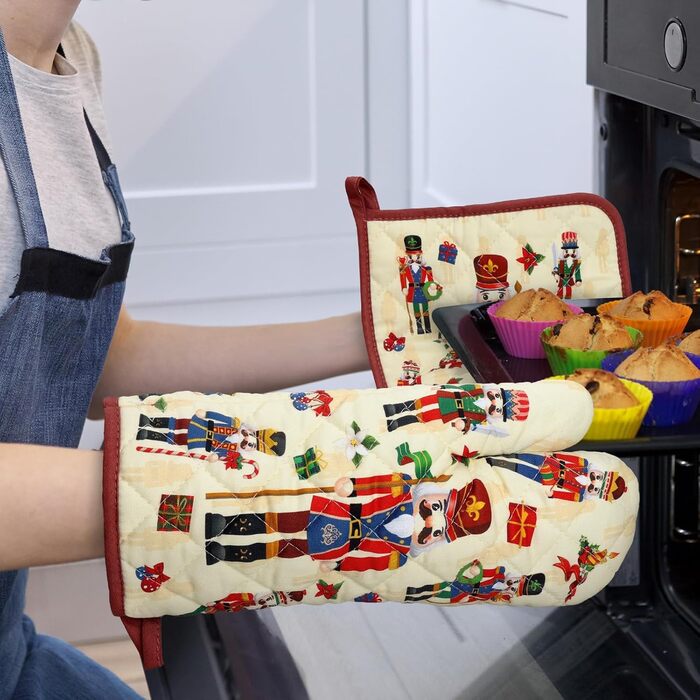 Набір з 2 кухонних рукавиць Arquiel з прихваткою та підставкою для каструль Gnome Autumn Orange Checked, 100 бавовняні кулінарні рукавички, термостійкі кухонні рукавички для приготування їжі, осінній декор, подарунки для жінок (різдвяний Лускунчик, прихва