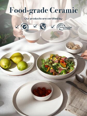 Набор из 4 керамических тарелок с высоким ободком 8,5 дюйма, десертные тарелки для тортов, закусок, обедов, бутербродов, набор посуды для свадьбы, вечеринки - (9,75 дюйма 26 см, ванильно-белый)