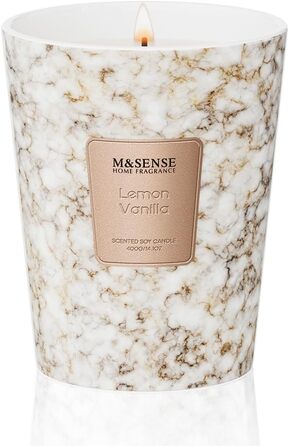 Ароматизована свічка M&SENSE велика Чорні ароматизовані свічки у склянці Ароматизована свічка з натурального соєвого воску Розслаблююча ароматерапія Подарунок для жінок та чоловіків, Різдво Час горіння 75 годин та 2 ґноти (лимон-ваніль, 400 г)