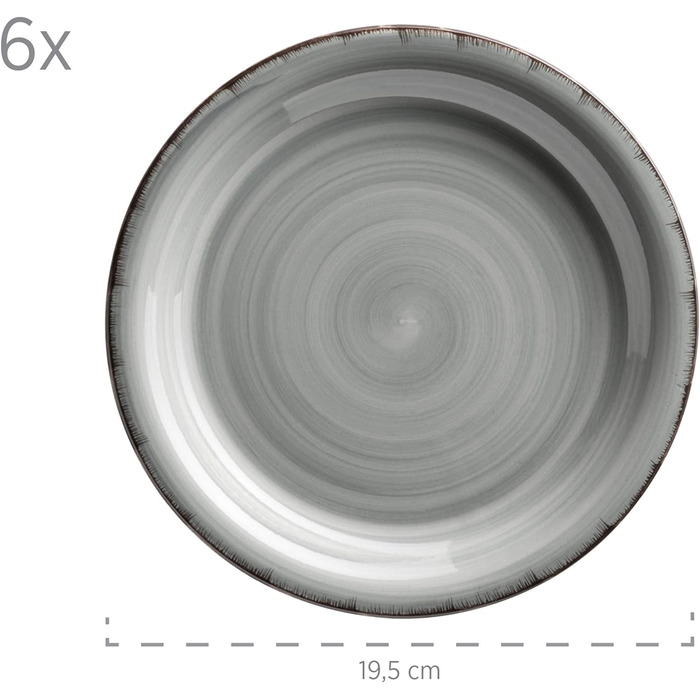 Вінтажний сніданок на 6 осіб, кераміка з ручним розписом, набір посуду з 18 предметів, синій, керамограніт димчасто-блакитний, 931492 Bel Tempo II