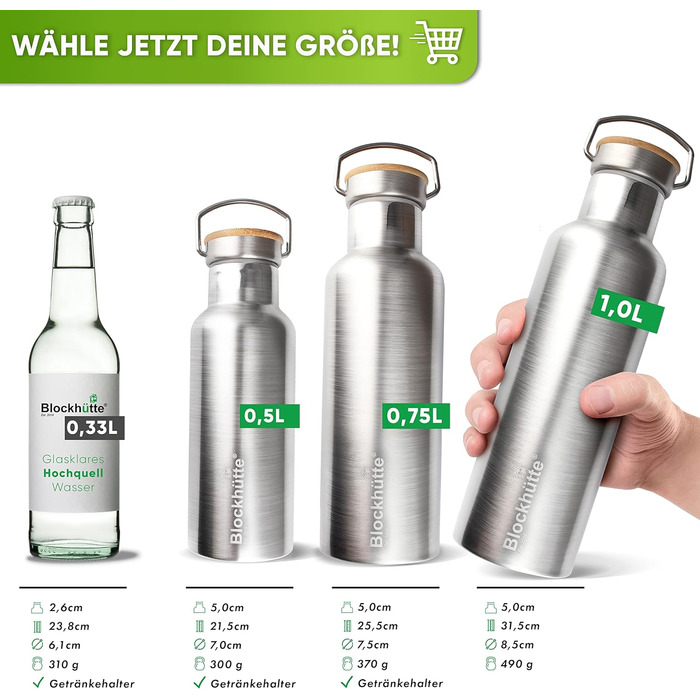 Ізольована пляшка преміум-класу з нержавіючої сталі I 1 л I зі щіткою з натуральної щетини I Герметична ізольована пляшка I Ізольована пляшка, яку можна мити в посудомийній машині для університету, офісу I Без BPA (нержавіюча сталь назва)