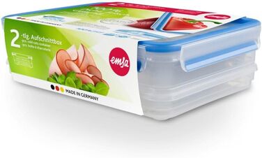 Набір контейнерів для зберігання харчових продуктів EMSA Clip & Close, прямокутні, 5 x 0,8 л, коробки для зберігання, 100 герметичні, придатні для миття в посудомийній машині, морозильної камери та мікрохвильової печі, прозорі, сині, зроблені в Німеччині,