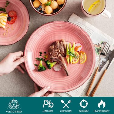 Комбінований набір фаянсу, обідній сервіз з ручним розписом vancasso Bella, стиль Марокко, вінтажний зовнішній вигляд, ручний розпис, на 12 осіб (комбінований набір з 16 предметів, Rosa-ii)