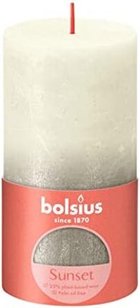 Свічки Bolsius Rustic Pillar - Металік, що згасає - Рожевий та червоний - Упаковка з 4 шт. - Тривалий час горіння 60 годин - Без запаху - Містить натуральний рослинний віск - Без пальмової олії - 13 x 7 см (13 x 6,8 см, Слонова кістка та Шампанське)