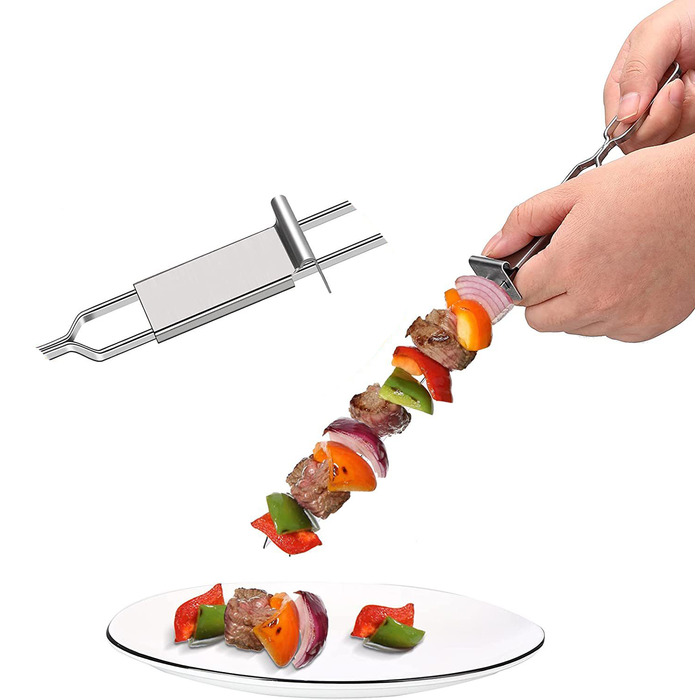 Шампур двойной из нержавеющей стали с ползунком для снятия мяса GRILLI