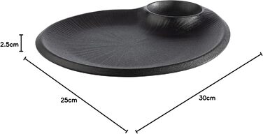 Сервірувальна меламінова тарілка 30 x 25 x 2,5 см з вбудованою соусницею, чорна NERO APS