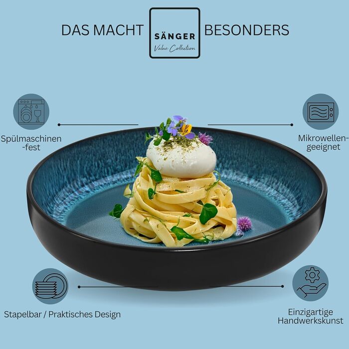 Кам&39яні миски для пасти 6 предметів, набір мисок для пасти на 6 осіб, набір мисок, придатний для миття в посудомийній машині та мікрохвильовій печі, велика багатофункціональна миска темно-сірого кольору 750 мл КОЛЕКЦІЯ VALUE (Vigo, миски для пасти 6 пре