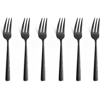 Набір столових приборів Amefa PVD Felicity, чорні столові прибори, столові прибори з 24 предметів чорні, для 6 осіб, нержавіюча сталь 18/0, сталь леза 13/0, ручка з молотком, з ножем, виделкою, ложкою та кавовою ложкою (виделки для торта, 6 шт. , PVD чорн