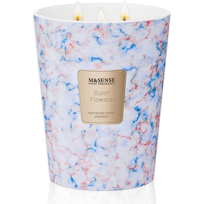 Ароматизована свічка M&SENSE велика Чорні ароматизовані свічки у склянці Ароматизована свічка з натурального соєвого воску Розслаблююча ароматерапія Подарунок для жінок та чоловіків, Різдво Час горіння 75 годин та 2 ґноти (соняшники, 990 г)