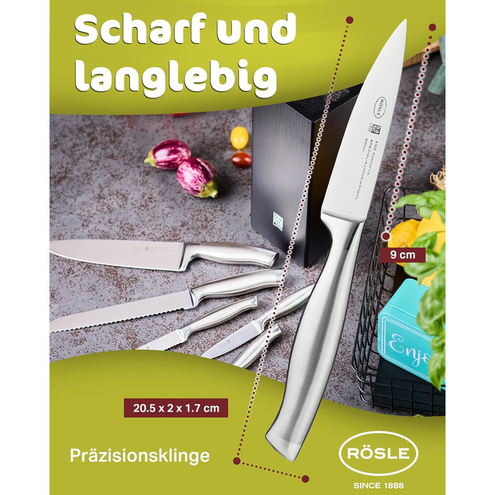 Високоякісний кухонний ніж 20 см для м&39яса, риби, птиці та овочів, нержавіюча сталь 18/10, ергономічна срібна ручка, гострий ніж для кухні (ніж для чищення овочів)