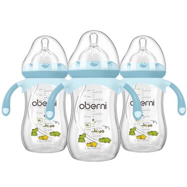 Пляшечки дитячі 270мл з соскою NaturalWave для новонароджених від 12 місяців, антиколікова пляшечка для молока з обтяженою соломинкою без повітря, ручки, (сині, 3 шт.)