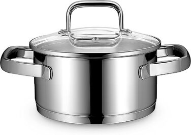 Каструля 1,5 л з нержавіючої сталі зі скляною кришкою 16 см Linnuo