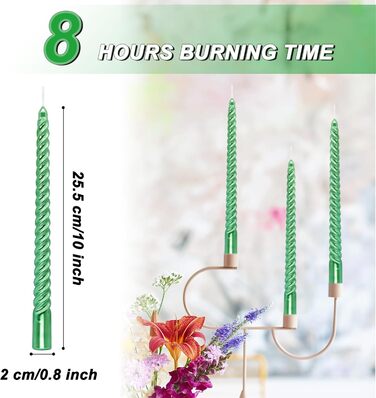 Набір з 4 конічних спіральних свічок 2 х 25,5 см, зелений Alederways