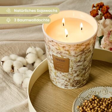 Ароматизована свічка M&SENSE велика Чорні ароматизовані свічки у склянці Ароматизована свічка з натурального соєвого воску Розслаблююча ароматерапія Подарунок для жінок та чоловіків, Різдво Час горіння 75 годин та 2 ґноти (лимон-ваніль, 990 г)