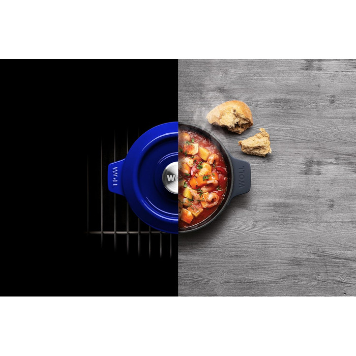 Чавунна каструля Ø 24 см, синього кольору з кришкою та силіконовими ручками Емальований чавун, підходить для індукції та духовки для всіх типів плит Ø 24 см, висота 11 см, 4,2 літра (кобальтово-синій, Ø 18 см, висота 9 см, 1,8 літра)