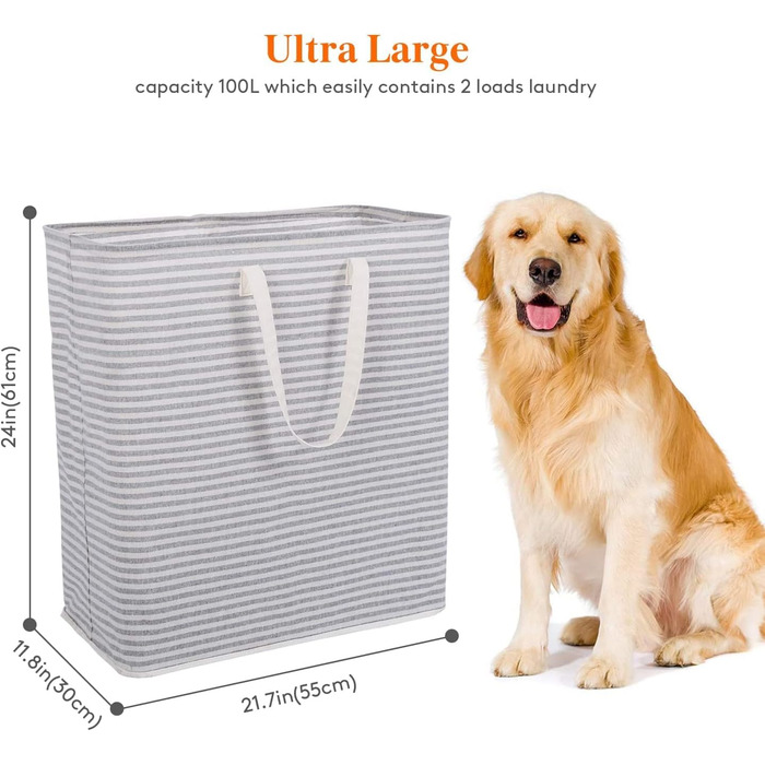 Органайзер для високого кошика для білизни Lifewit з подовженою ручкою, складний збірник білизни Кошик для зберігання білизни, портативний сортувальник білизни для білизни, одягу, ковдр, подушок, кошиків для білизни, (100 л, сірий)