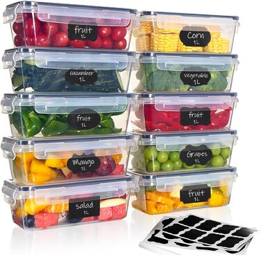 Набір з 10 контейнерів для зберігання продуктів 1 л з кришками Goldeluxe