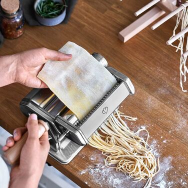 Інструкція SPRINGLANE Nonna, нержавіюча сталь, виробник макаронних виробів включно з брошурою з рецептами, сушарка для макаронних виробів і 3 насадки для нарізки спагетті, лазаньї, тальятелле - (насадка для лінгвіні, аксесуари)