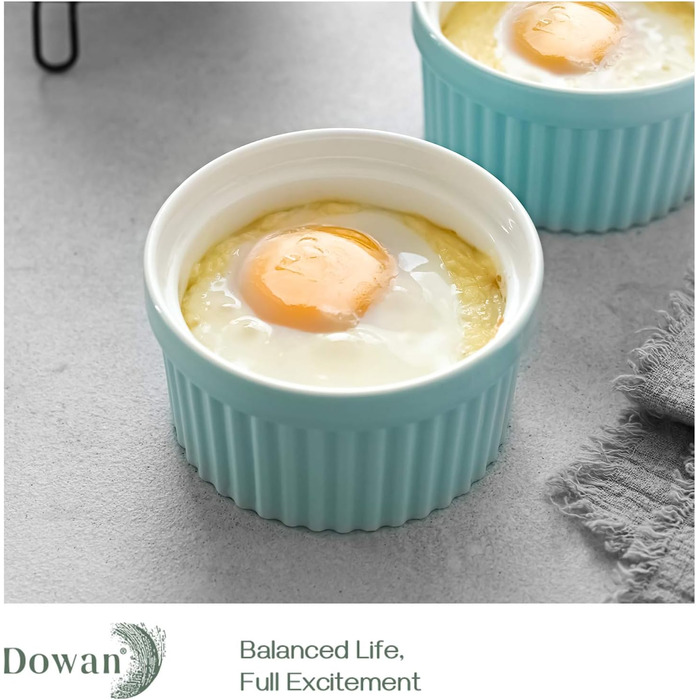 Набор крем-брюле DOWAN, 6 фарфоровых чашек для суфле с антипригарным покрытием, миски для крем-брюле для вкусного приправленного мяса, миски для рагу, духовка, микроволновая печь, можно мыть в посудомоечной машине, Ø10 см (235 мл, синий)