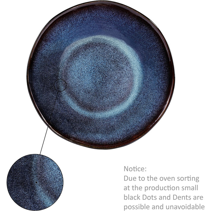 ПЕВЕЦ Тарелка для пасты Токио 4 шт., Тарелка для спагетти на 4 персоны, Набор посуды из керамогранита Макароны, Тарелка для лапши, Посудомоечная машина, Миска для пасты ручной работы, Миска для макарон сине-черная с коричневыми акцентами 1,2 л (суповая та