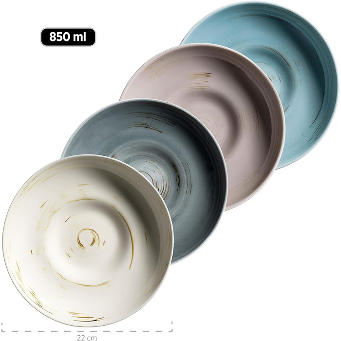 Серія MSER 931448 Derby, преміальний набір посуду з квадратними тарілками для 4 осіб гастрономічної якості, сучасний комбінований сервіз із 16 предметів у яскравих пастельних тонах, міцна порцеляна (комбінований сервіз)