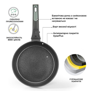 Глибока сковорідка Fissman BRILLIANT 24x7,2см зі знімною ручкою (14384)