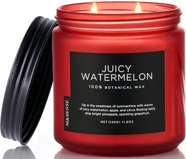 Ароматичні свічки M&SENSE Кава у скляній банці з 2 гнітами 330 г, час горіння 70 годин, свічка з натурального соєвого воску для спальні, кухні, декору дому, подарункова свічка для чоловіків та жінок, смажена кава (соковитий кавун)