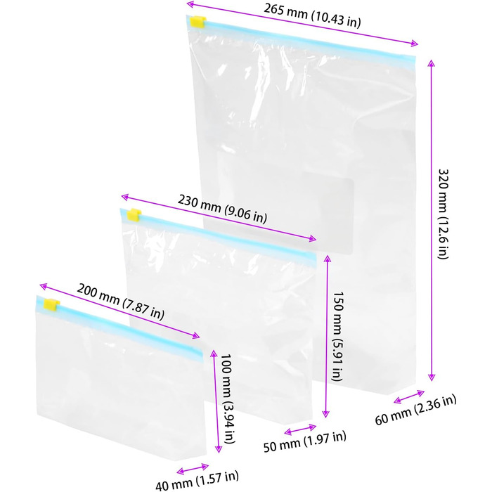 Набір з 90 вакуумних пакетів 10 х 20/ 15 х 23/ 32 х 26,5 см JIEHIN