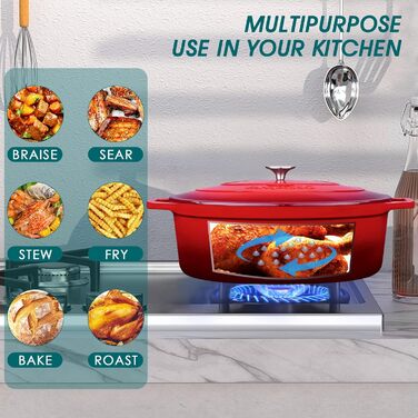 Чавунна сковорода Vancasso, чавунна каструля з кришкою, емальоване покриття об&39ємом 5 л, індукційна каструля, каструля, чавунна сковорода для всіх типів плит, підходить для індукції, кругла, кремово-біла, 5 л біла (червона, 37 см)