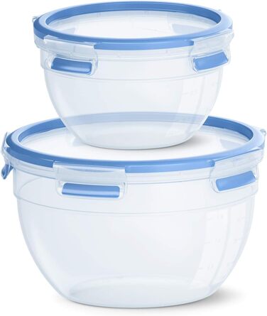 Набір контейнерів для зберігання продуктів EMSA Clip & Close, прямокутні, 5 контейнерів для зберігання по 0,8 л, 100 герметичні, придатні для миття в посудомийній машині, морозильної камери та мікрохвильової печі, прозорі, сині, зроблені в Німеччині, N103