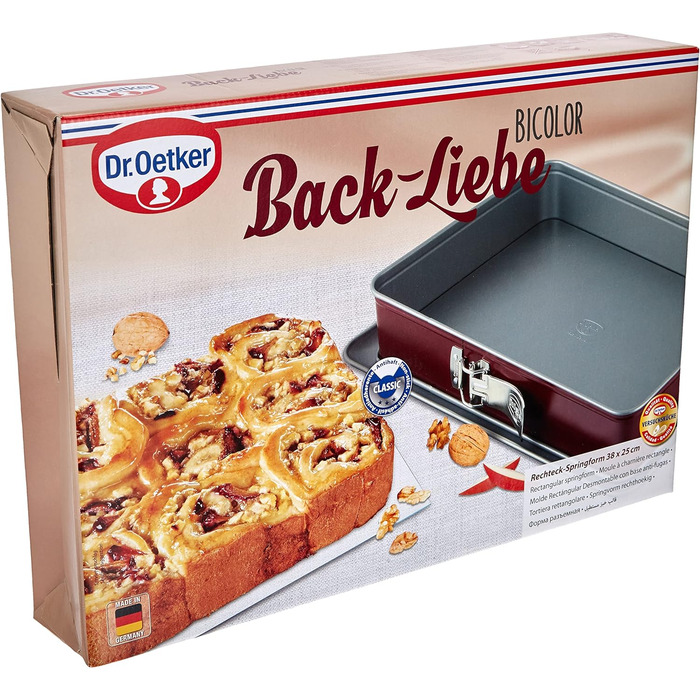 Прямокутна пружинна форма Dr. Oetker 38 x 25 см двоколірна, квадратна форма для торта з двоколірним антипригарним покриттям, високоякісна форма для випічки з відмінною теплопровідністю (колір червоний/сірий), кількість