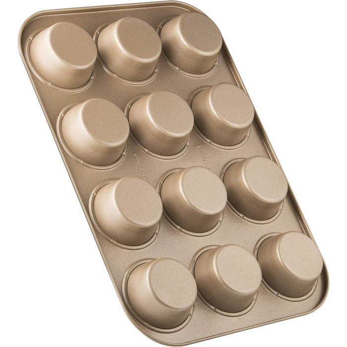 Форма для кексів Zenker 7358 з 12 предметів Ø 7 см MOJAVE GOLD, форма для випікання кексів з листової сталі, деко з армованим керамікою антипригарним покриттям (колір червоне дерево/золото), кількість 38,5 х 26,5 х 3 см