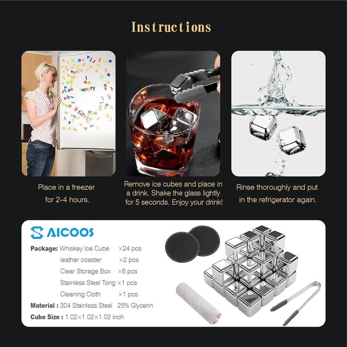 Кубиков льда из нержавеющей стали 24 шт SAICOOS