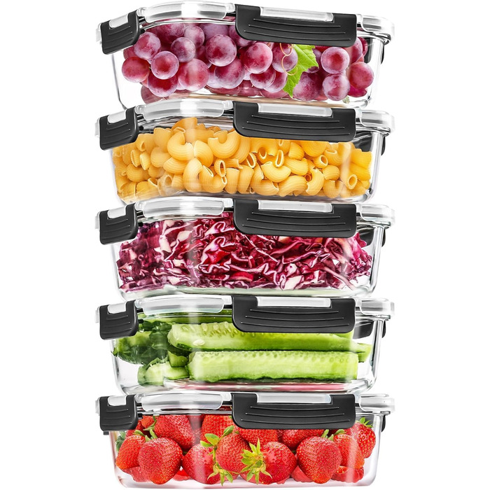 Набор из 5 стеклянных контейнеров для хранения продуктов 1 л с крышками Skroam