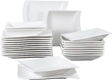 Серія Flora, 30 шт. Мармуровий порцеляновий набір посуду комбінований столовий сервіз з 6 кавовими чашками, 6 блюдцями, 6 десертними тарілками, 6 суповими тарілками та 6 плоскими тарілками (білі, 24 шт. комбінованого обслуговування)