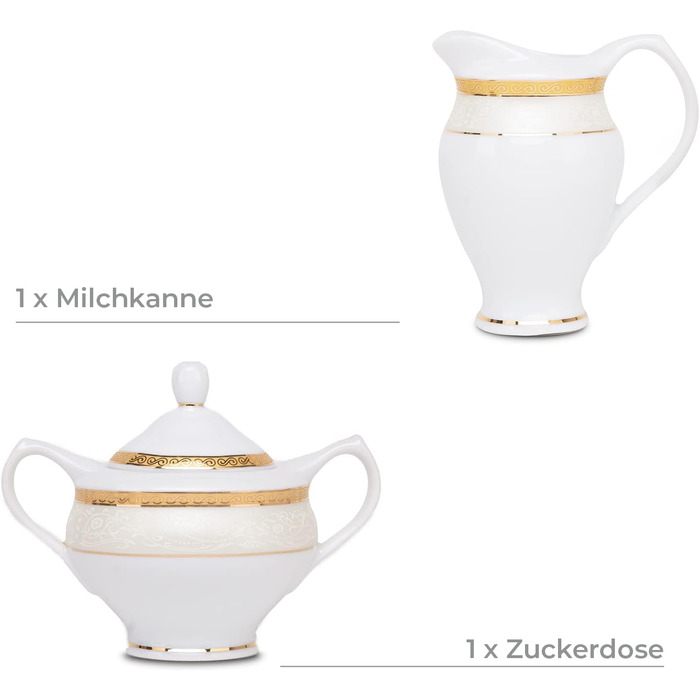 Набір кухлів konsimo 18 предметів - Набір чашок для капучино - Порцеляна - Можна мити в посудомийній машині - 6 персон (Agawa Gold, 2ука)