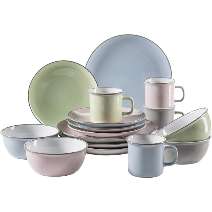 Набір посуду Mser, керамограніт Maila рожевий/сірий/синій/зелений, набір на 4 особи Зелений, Синій, Рожевий, Сірий