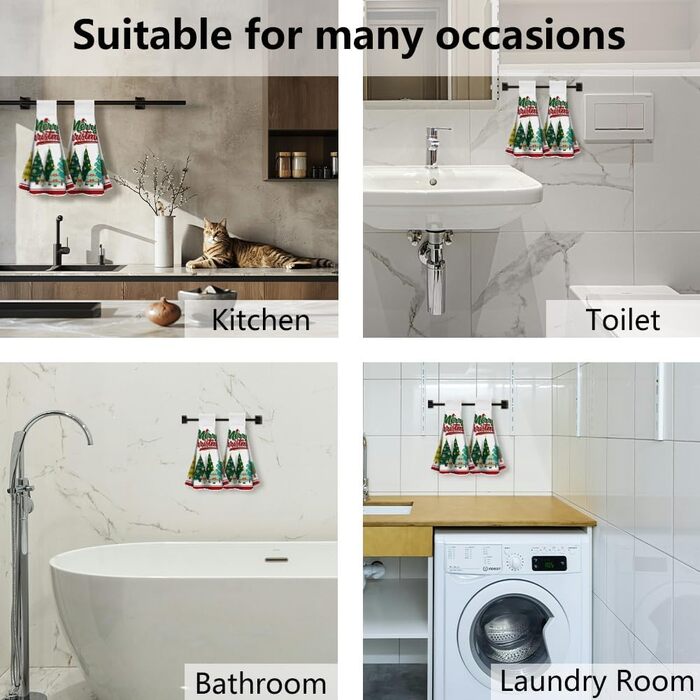 Набір з 2 різдвяних кухонних рушників 31,5 x 34,5 см з петлею для підвішування, Різдвяні ялинки WADORN